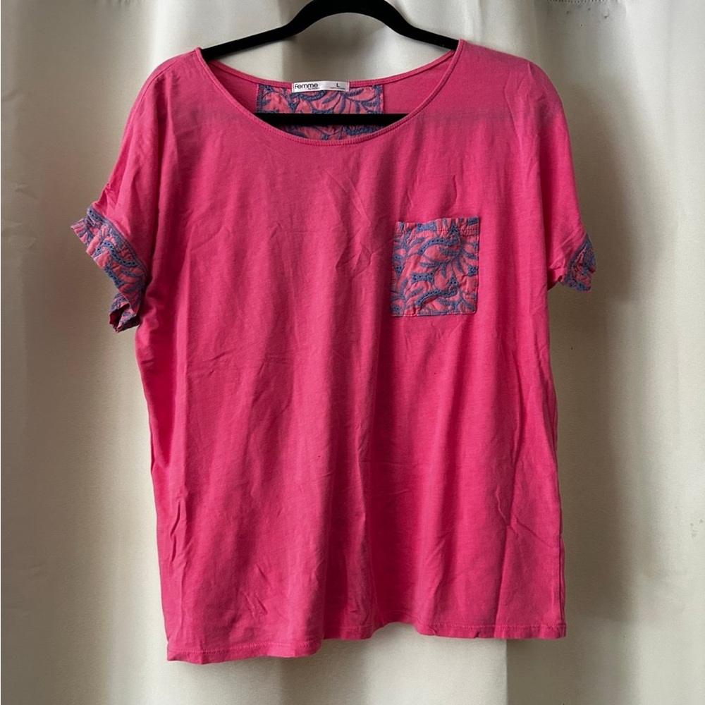 Tresics Pink Embroidered Pocket Women Top: Size Large